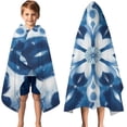 thumbnail image 3 of Indigo Tie Dye Floral Mandala Hooded Bath Towel，50"x30" for Ages 3 To 12 Kids, Quick Dry Lightweight Soft Microfiber Hood Beach Towel Cover Up for Kids, 3 of 7