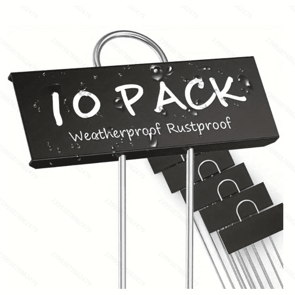10-Pack Metal Plant Labels, Weatherproof Garden Markers, 10.6" Height with 3.5" x 1.2" Label Area, Reusable Plant Tags for Vegetables, Herbs, Flowers & Greenhouse (Black)