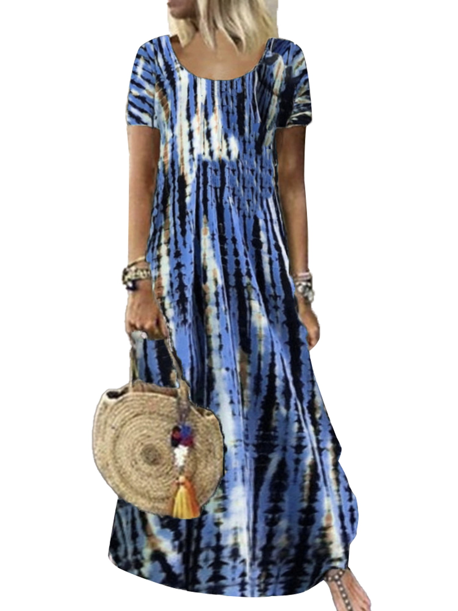 Wodstyle - Women's Floral Short Dress Pockets Loose Summer Beach Boho