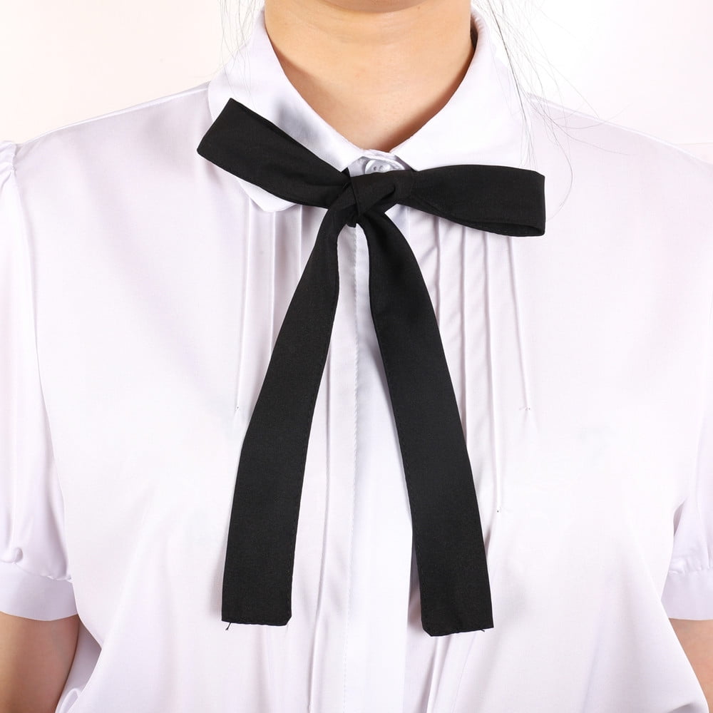 Women Ivory White Blouses Bow Tie Baby Collar Tops Long Sleeve OL