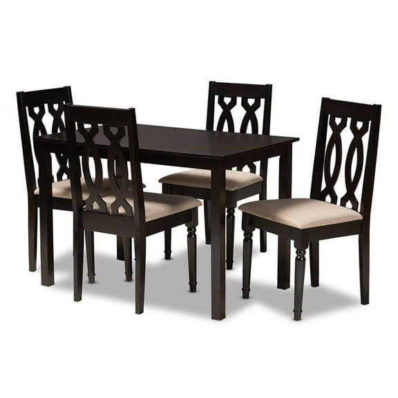 Bowery Hill 5-Piece Wood Upholstered Dining Set in Sand and Espresso