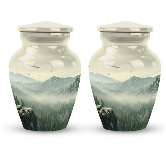Cremation Keepsake Urns For Human Ashes Adult - Small Nature Forest And Mountain With Souring Peace Bird Urn - Urns For Adults Men & Female - Keepsake Urn Set Of 2 (Size - 3Inch, 2Pcs)
