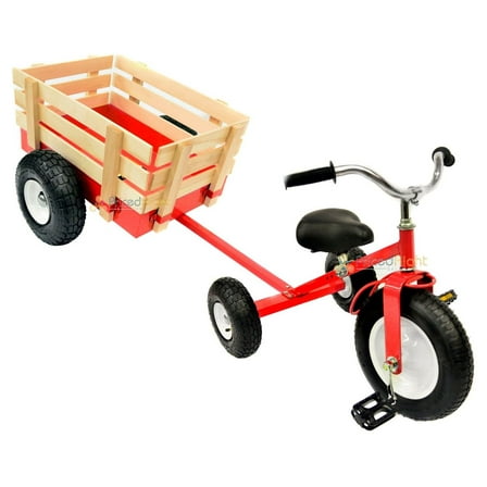 Valley All Terrain Red Tricycle with Wagon Trike Set Pull Along Toy Outdoors Kids Pedal for Boys or Girls