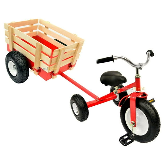 Valley All Terrain Red Tricycle with Wagon Trike Set Pull Along Toy Outdoors Kids Pedal for Boys or Girls
