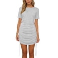 thumbnail image 3 of Generic Women's Ruched Bodycon Mini Dress Drawstring Side Short Sleeve Crewneck Solid Color Tight Nightclub Party Dress, 3 of 6