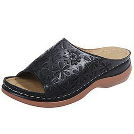 

Leather Soft Footbed Orthopedic Arch-Support Sandals Women\ s Summer Beach Shoes Flat Heel