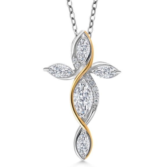 Lab Grown Diamond Cross Pendant Necklace for Women | 925 Silver and 10K Yellow Gold | 1.16 Cttw | Jesus Christian Religious Crucifix By Keren Hanan | DEF Color | VVS-VS Clarity | 18 inch Chain