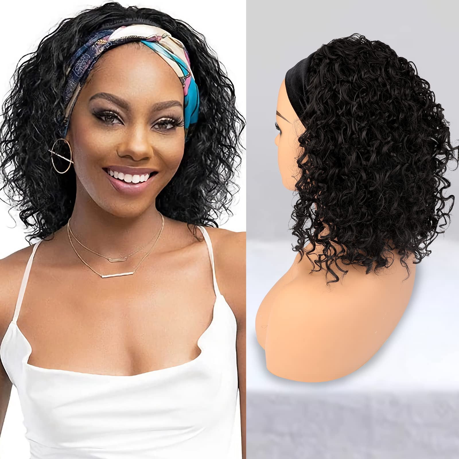DOPI Headband Wigs Curly Glueless Wig for Black Woman Synthetic Braid Hair Wig