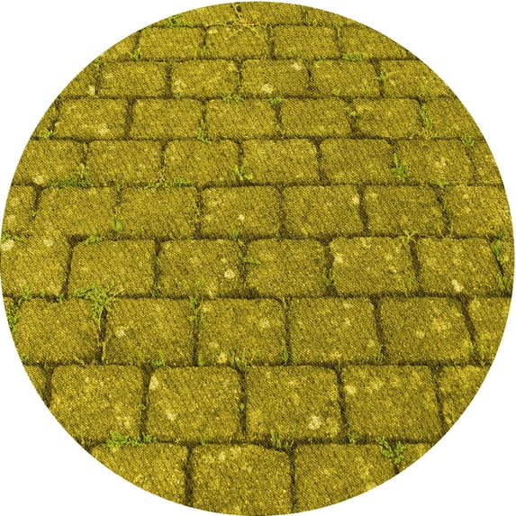 Ahgly Company Machine Washable Indoor Round Transitional Dark Yellow Green Area Rugs, 7' Round