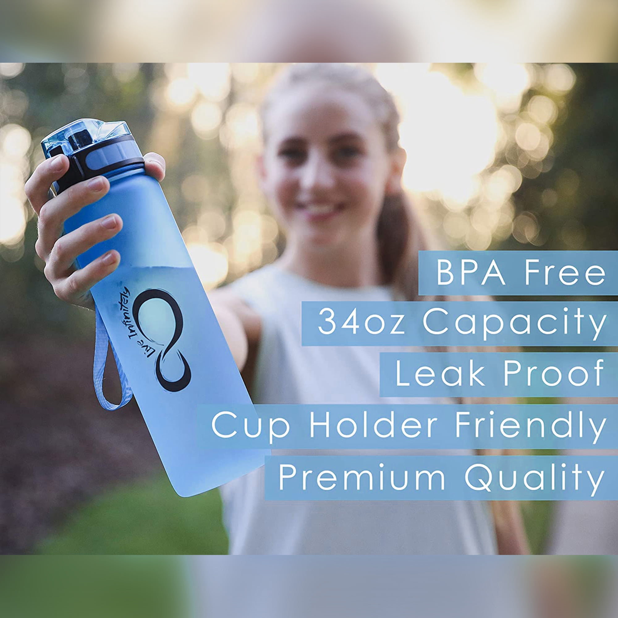 Live Infinitely Gym Water Bottle, 34oz, Time Marker, Fruit Infuser