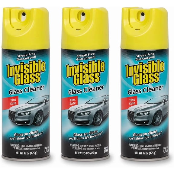 Invisible Glass 91163-3PK Premium Aerosol Glass Cleaner Spray for Car Windshields and Windows, Automotive and Home Window Cleaner, Streak-Free, Ammonia-Free, Tint-Safe – 15 oz (Pack of 3)