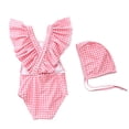 thumbnail image 4 of Girls' Summer Printed Bodysuit Swimsuit with Matching Swim Hat for Beach and Pool, 4 of 5