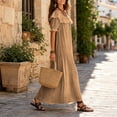 thumbnail image 7 of 2026 Summer Womens Dress Off Shoulder Ruffled Neckline Short Sleeve & Side Pockets Maxi Dress, 7 of 7