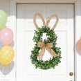 thumbnail image 5 of 20" Spring Easter Bunny Wreath - Artificial Green Boxwood Wreath with Burlap Bow for Front Door Summer Farmhouse Holiday Wall Home Window Decor, 5 of 6
