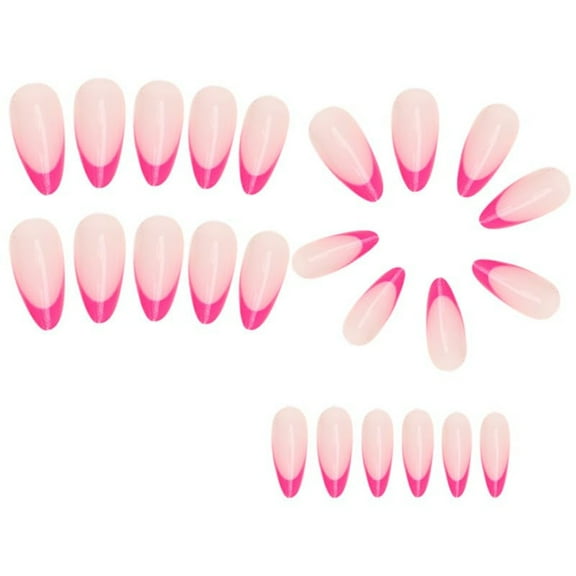 Hot Pink French Tip Cute Pr On Nails Long Acrylic Nails Ond Glossy Nude Stick On Nails 24PCS Gel Glue On Nails Kit For Women And Girls