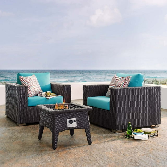 Modway Convene Ensemble de 3 Pcs Mobilier de Patio Extérieur, Foyer en Espresso Turquoise