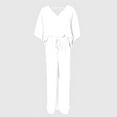 thumbnail image 2 of ZEHJUHAN Women's Solid Color 2-Piece Outfit - V-Neck Short Sleeve Top & Drawstring Wide Leg Pants Set White，S, 2 of 3