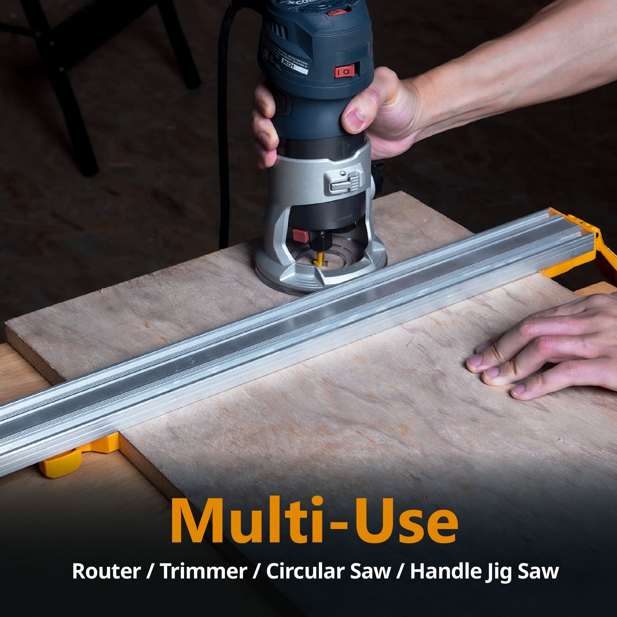 POWERTEC 50 Inch Circular Saw Guide/Straight Edge Guide for Circular Saw, Router Tool and Jig Saw, Saw Guide with Toggle Clamp Mounting Plate and 4-pc Quick Release Vertical Toggle Clamps (72053)