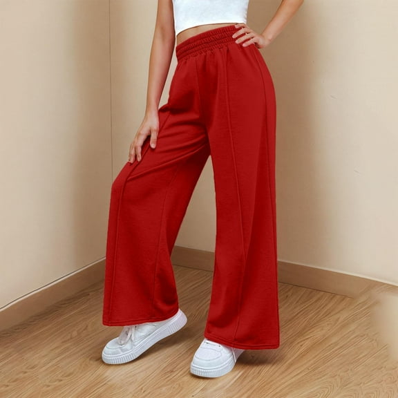 Cethrio Wide Leg Pants for Girls, Elastic Waist Casual Loose Fit Athletic Pants Red Size 7-8 T