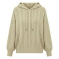 thumbnail image 3 of Women's Cable Knit Hooded Sweater, Solid Color Pullover, Windproof Casual Sweater, Fall Winter Spring Knit Top, Everyday Hooded Pullover Beige XXL, 3 of 5
