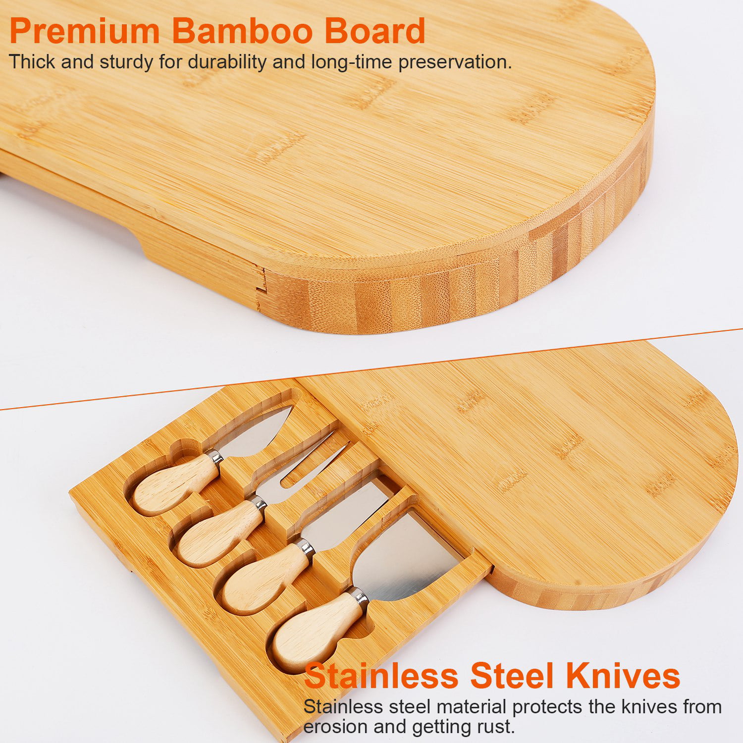  Aoibox Bamboo Cheese Board Set 14.17*11*0.8, Charcuterie  Platter and Serving Meat Board Including 4 Stainless Steel Knife, Cheese  Tray, Yankee Swap Gifts : Home & Kitchen