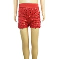thumbnail image 2 of CPNG Kids Girls Sparkly Sequin Shorts Teen Girls Elastic High Waist Party Dance Shorts Fashionable Performance Shorts(Red,15-16 Years), 2 of 4