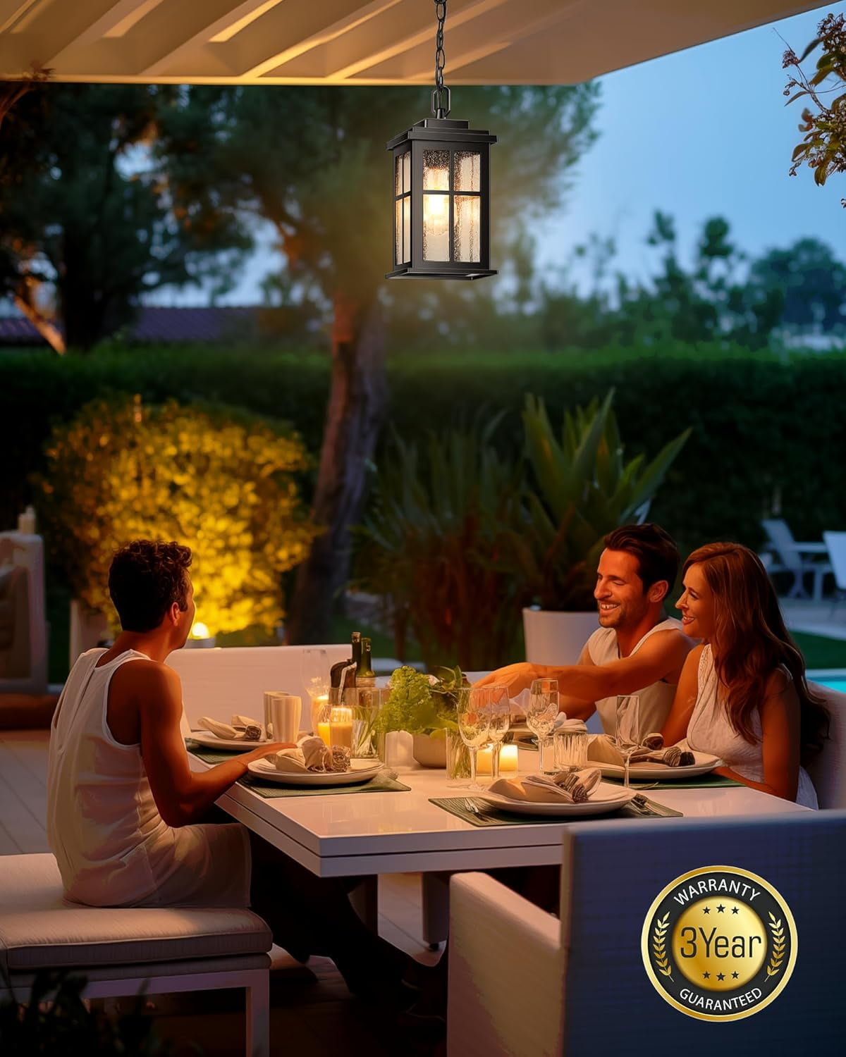 VIANIS Outdoor Pendant Lights - Matte Black Hanging Lights with Adjustable Chain, Modern Waterproof Chandelier for Front Door, Anti-Rust Exterior Ceiling Lanterns for Entryway