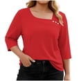 thumbnail image 5 of Mifsaly Plus Size Blouses for Women 3/4 Sleeve Square Neck Cotton Tops Button Decoration Lightweight Breathable Oversized Tshirts Summer Casual Work Office Outfits L, 5 of 7