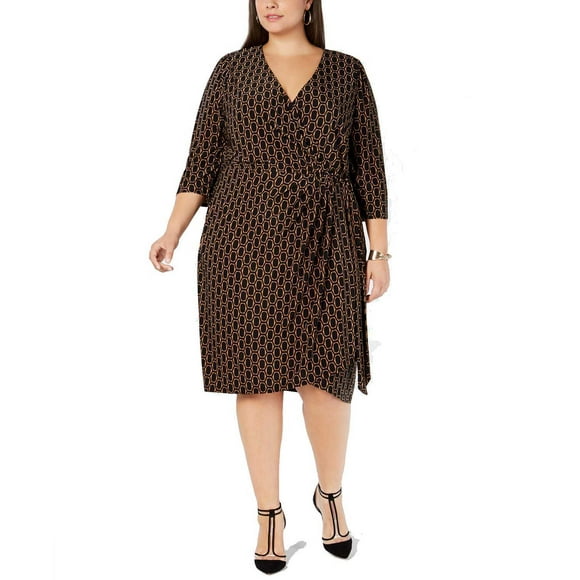 INC International Concepts Women’s Plus Size Printed Faux-Wrap Dresses, Black, 3X