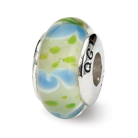 - Mia Diamonds Solid 925 Sterling Silver Reflections Green and Blue Hand-blown Glass Bead