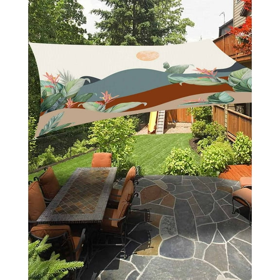 Sun Shade Sail 14x18Ft Boho Abstract Geometric Green Watercolor Plant Leaves Uv Block Sunshade Canopy Outdoor Shade Cover Rectangle Shade Cloth For Patio Garden Yard Deck Pergola