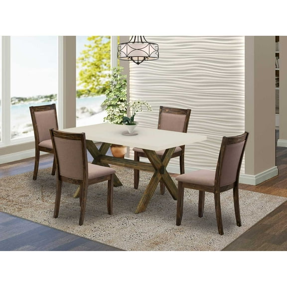 East West Furniture X726MZ748-5 - 5-Pc Dining Room Table Set - 4 Dining Chairs and 1 Kitchen Dining Table (Distressed Jacobean Finish)