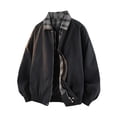 thumbnail image 2 of WIZUTIZ Men's Casual Jacket Loose Patchwork Fake Two-Piece Plaid Collar Lapel Full Zip Long Sleeve Polyester Coat for Spring Winter Daily Commute Party Mens Fashion, 2 of 9