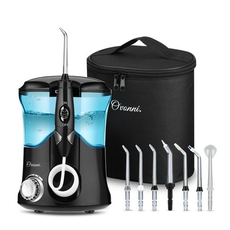 Dental Oral Irrigator (Ovonni Water Flosser Dental Oral Irrigator with 10 Pressure Settings and 7 Interchangeable Jet Tips for Teeth Whitening, Braces and Bridges - High Capacity 600ML Water Tank for Whole Family)