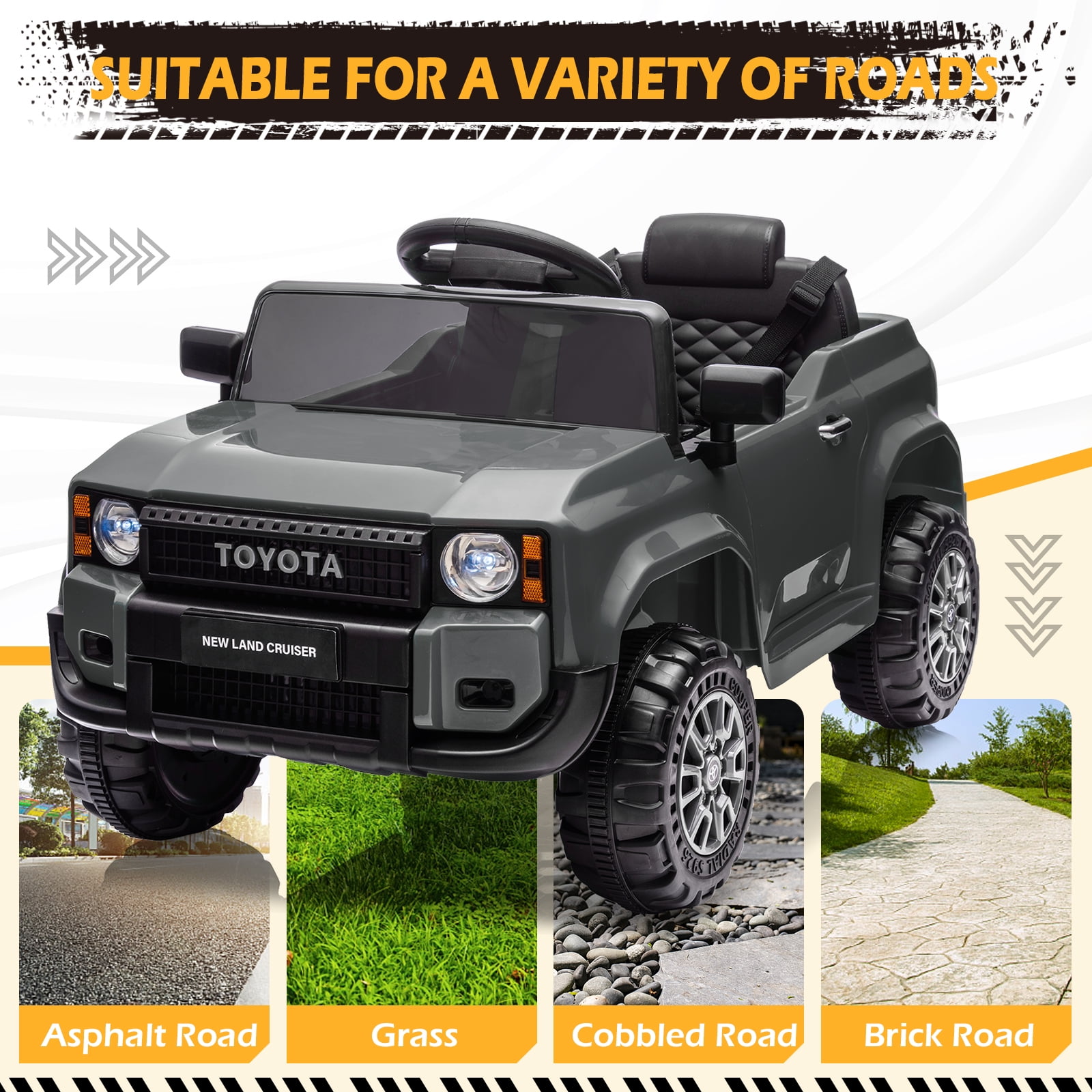 UBesGoo 12V Ride On Car Toys, Licensed Toyota Kids Powered Electric Car with Remote Control for Girls Boys, Gray