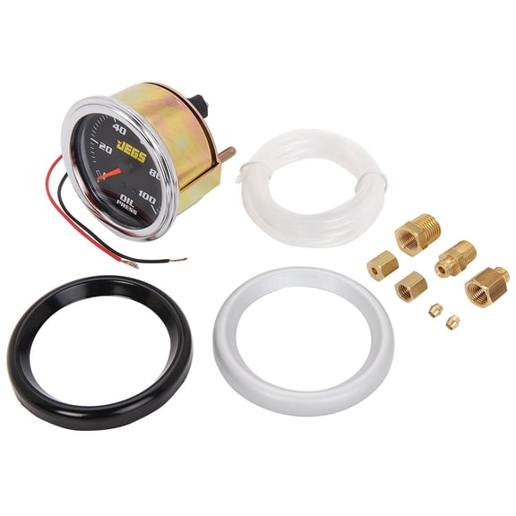 JEGS Oil Pressure Gauge, 2 5/8 in. Mechanical [0-100 psi with Black Face]