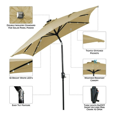 Sun Ray - 9'x7' Rectangular Solar Lighted Umbrella - Royal Blue