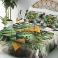 thumbnail image 3 of Ambesonne Monstera Fitted & Top Sheet Set with Shams, Leaves Triangles Mystery, Camel Grey and Fern Green, 3 of 5