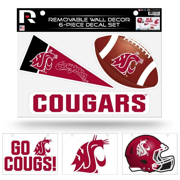 Washington State NCAA Cougars (Set of 6) Individual Easy Peel Die-Cut Decal Stickers - Remove - Re-organize - Re-apply