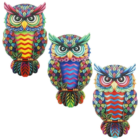 3Pcs Metal Owl Wall Art Decor Hanging Owl Wall Sculptures Outdoor Waterproof Garden Fence Animals Ornaments for Backyard Patio Living Room