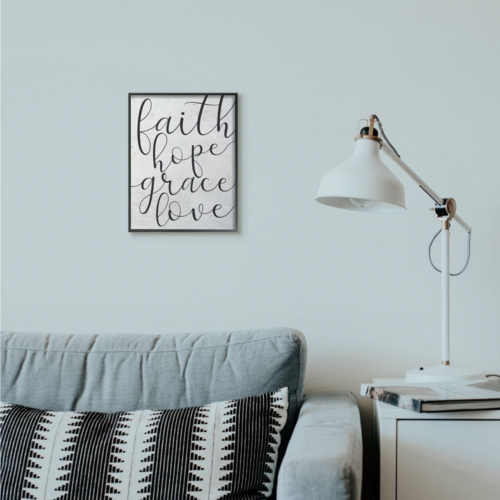 Stupell Industries Faith Hope Home Family Inspirational Word On Wood Texture Design Framed Giclee Texturized Art by Lettered and Lined