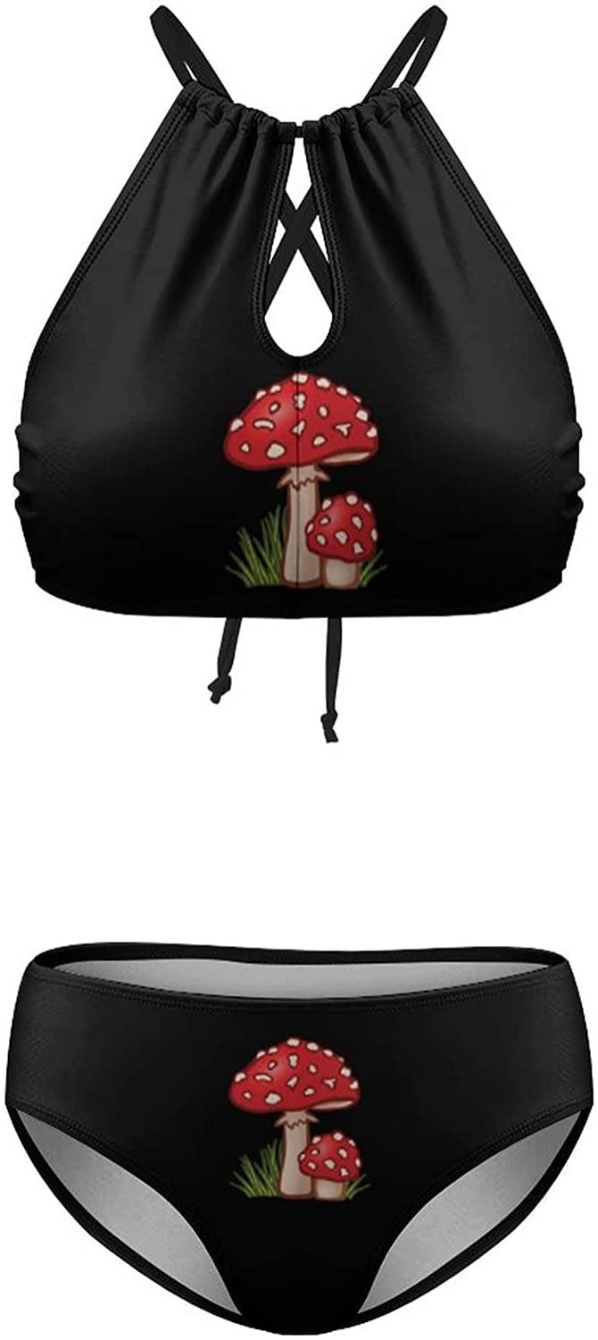 Magic Mushrooms Women's Two Piece Swimsuit Halter Triangle Bikini Set Sexy Swimwear Bathing Suit