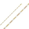 Solid 14k White Yellow and Rose Three Color Gold 2.5MM Figaro Mariner Ficonucci Concave Chain Necklace With - 24 Inches