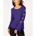 thumbnail image 2 of I.N.C Womens Embellished-Sleeve Pullover Blouse, Purple, Large, 2 of 2