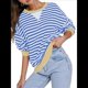 thumbnail image 2 of Sudaderas A Rayas para Mujer, Camisetas de Larga con Cuello Redondo de Gran Tamaño, Jersey Y2K, Ropa de Moda de Otoño Azul XL, 2 of 8