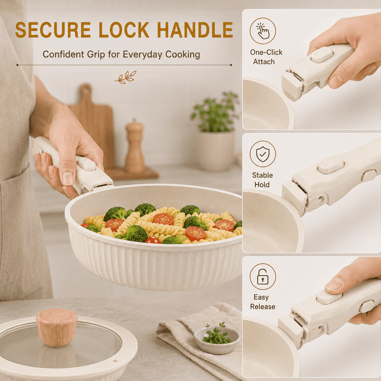 Nulas 22-Piece Cookware Set with Detachable Handle, Cream photo 2