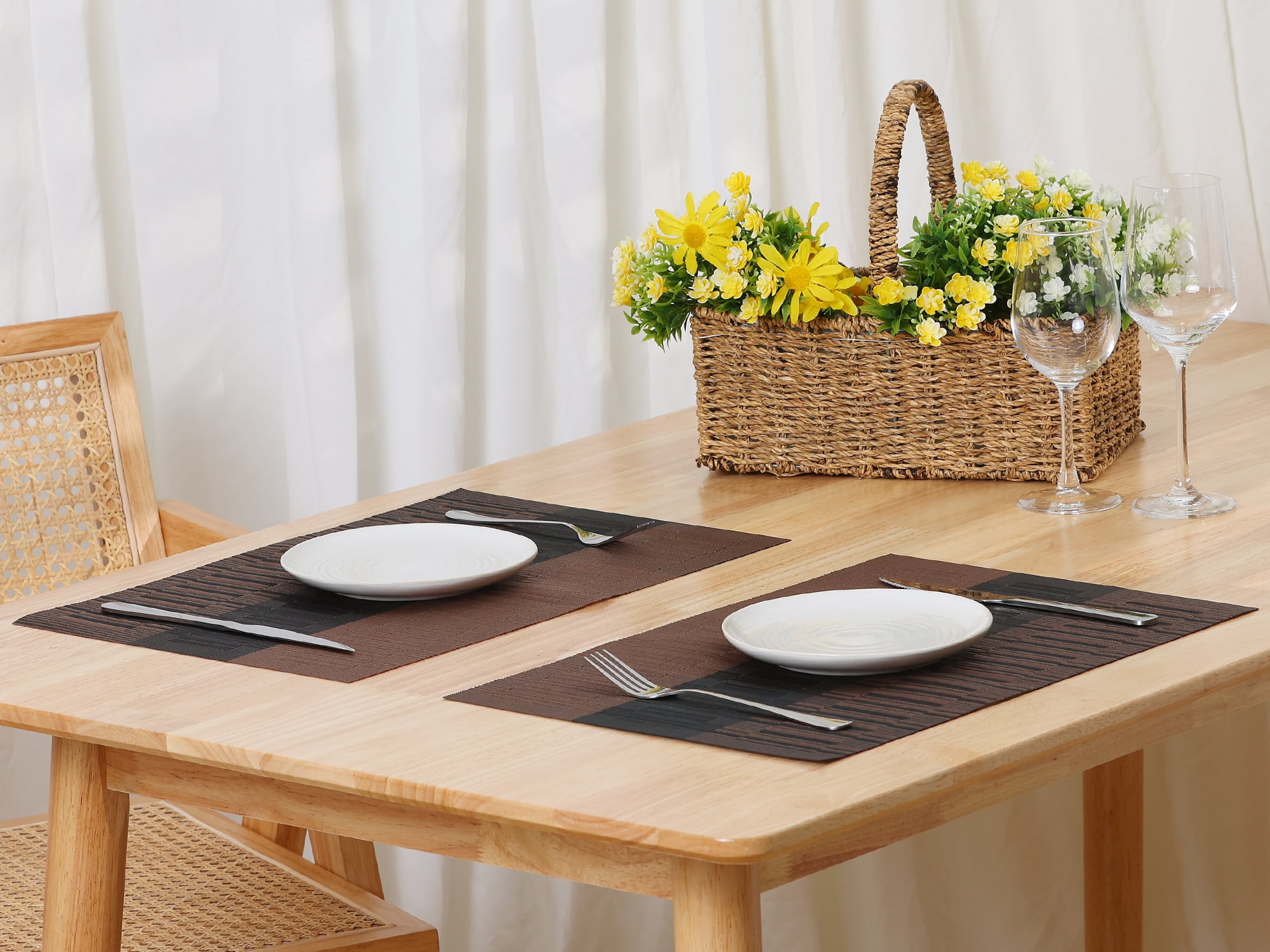 Unique Bargains Placemats Set of 6, Heat-Resistant Placemat, Polyvinyl Chloride Place Mats Coffee 18x12 inch