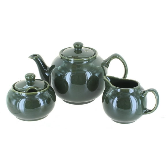 Blue Rose Polish Pottery Olive Three Piece Tea Set