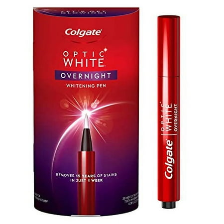 Colgate Optic White Overnight Teeth Pen, Teeth Stain Remover to Whiten Teeth, 35 Nightly Treatments, 3% Peroxide Gel, 0.08 Fl Oz