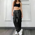 thumbnail image 4 of Women's Hiking Cargo Pants Baggy High Waisted Sweatpants Qucik Dry Pants with Pockets Casual Wide Leg Lightweight Y2K Trousers Casual Loose Streetwear, 4 of 8